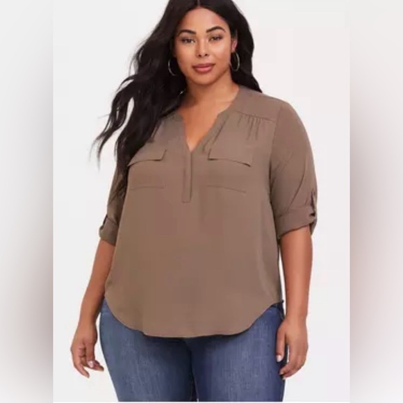 torrid Tops - Torrid Harper Brown V-Neck Blouse